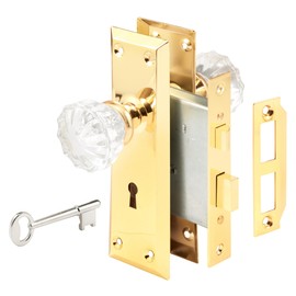 Prime-Line E 28336 Mortise Keyed Lock Set with Glass Knob – Perfect for Replacing Antique Lock Sets and More, Fits Doors with 2-3/8 In. Backset (Single Pack)
