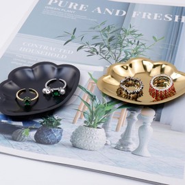 Faotup 2Pcs Decorative Trinket Dish for Rings Small Jewelry Tray Jewelry Dish Tray Shell Jewelry Dish, Black and Gold