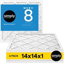 Simply 14x14x1 Air Filter, MERV 8, 6 Pack, For Home AC Furnace & HVAC (Actual Size: 13.75"x13.75"x0.75") DUST, Pet, & Allergy Control