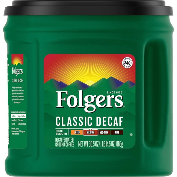 Folgers Classic Decaf Medium Roast Ground Coffee, 30.5 Ounces (Pack of 6)