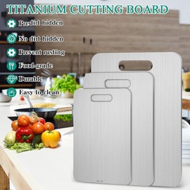 3 Piece Titanium Chopping Board, Titanium Cutting Board, Stainless Steel, Double-Sided Food Grade Chopping Boards, Breakfast Board Set, for Meat, Bread & Vegetables