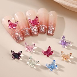 DANNEASY 180pcs 3D Butterfly Nail Charms Mix-Color Resin Nail Art Butterfly Charms for Nails Transparent Butterflies Design Nail Jewels Decorations for Manicure Craft