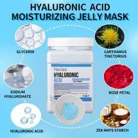 Nielies Mascarilla de gelatina, cuidado facial de la piel: juego de mascarillas de gelatina "Peel-Off" con ácido hialurónico, mascarilla de gelatina para tratamientos faciales, mascarilla facial para hidratación instantánea, mascarilla facial vegana para