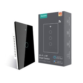 MoesGo interruptor inteligente con función de control múltiple (3- vías), estado de relé opcional, luz de fondo, utilizado con Smart Life/Tuya App,Alexa y Google Home Negro 1 Gang