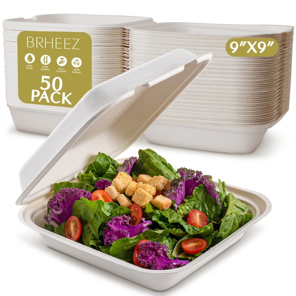 brheez brheez Disposable Clamshell To-Go Containers C Bagasse Fiber Biodegradable