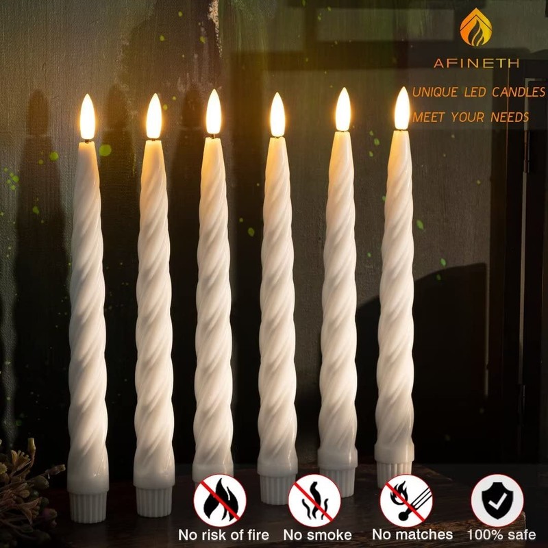 AFINETH Flameless Taper Candles with 3D Wick, 9.6" Real Wax