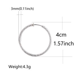 Clip On Hoop Earrings For Women No Piercing Earrrings Spring Hoops for Non-Pierced Ears Silver Tone 4CM/1.57"