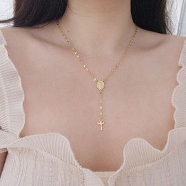 Wendalern Cross Y Pendant Necklace Gold Virgin Mary Necklace Holy Cross Crucifix Necklace Catholic Madonna Necklace Body Jewellery for Women Girls
