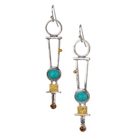 SPUNKYsoul Boho Earring Vintage Artsy for Women (Mixed Metal Teal Howlite Amber Rhinestone)