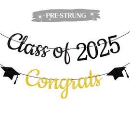 Pre-Strung Graduation Banner 2025&Congrats Grad Banner-8.2 ft Rope-Middle School, Senior, High School College Graduation Party Supplies