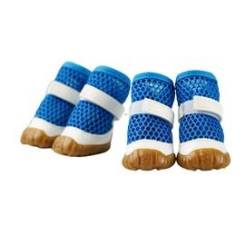 4PCS Dogs Breathable Mesh Shoes,Summer Anti Slip Boots Pet Paw Protection Cove Dog Outdoor Anti-Dirt Anti Scalding Walking Footwear_5#(Blue)