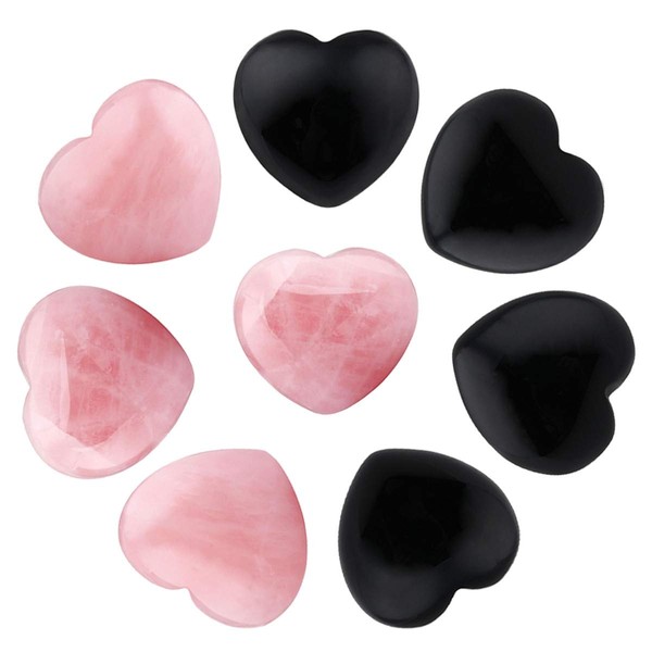 SUNYIK Assorted Natural Gemstones Carved Puff Heart Pocket Stone Set, Healing Palm Crystal Set for Christmas, Pack of 8(1")