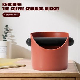Coffee Knock Box - 0.45L Coffee Grounds Knock Box with Removable Knock Bar and Non-Slip Base, Shock-Absorbent Espresso Knock Box Container, Coffee Accessories (Caramel)