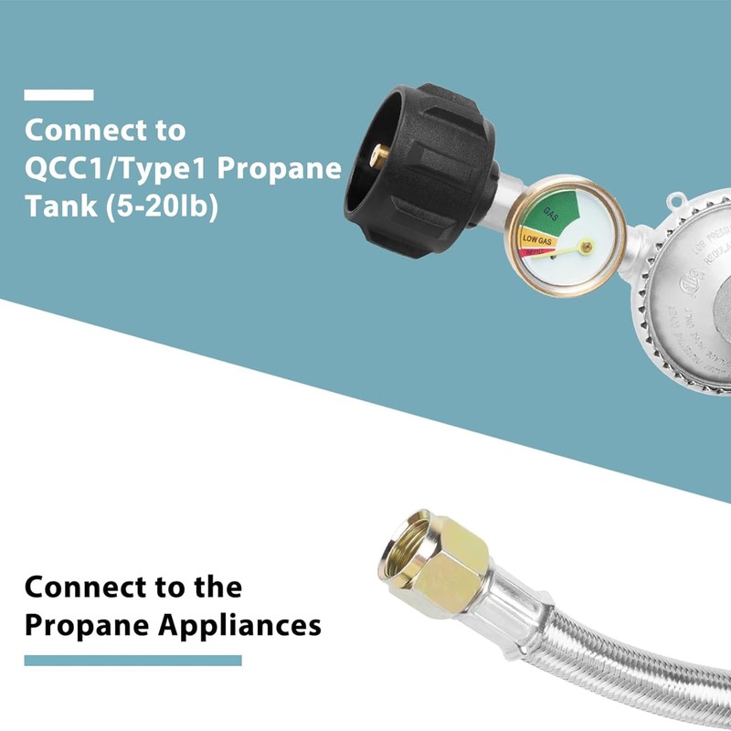 SHINESTAR 5 FT Propane Regulator and Hose with Gauge, Fit