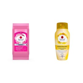 Benzal Toallets - Toallitas Húmedas Íntimas, Bloqueador del Olor, Paquete de 20 & Wash Jabon Íntimo Femenino, Manzanilla, Antibacterial e Hipoalergénico, 240 ml
