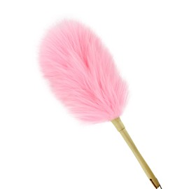 iHUFeather Lambswool Duster 16'' Length Solid Wooden Handle Leather Hang Strap for Cleaning Ceiling Fans Window Blinds Computer Furniture Figurines TV Natural Feather Duster,Pink