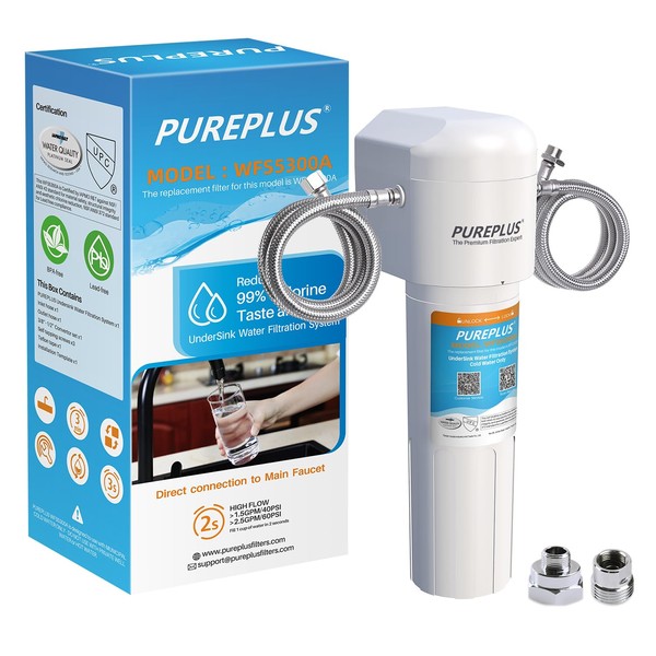 PUREPLUS Under Sink Water Filter, 22000 Gallons, 99.99% Chlorine Reduction, NSF/ANSI Certified Direct Connect Under Counter Water Filtration System