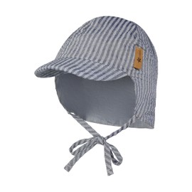 Sterntaler Peaked Cap Neck Stripes – Boys Hat Made of Seersucker – UV Protection 50+ Summer Hat with Neck Protection – Sun Hat – Baby and Children's Headgear for Tying, blue, 37