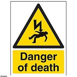 V Safety Danger Of Death Warning Sign - 150mm x 200mm - 1mm Rigid Plastic