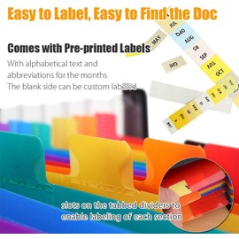 24 Pockets Expanding File Folder with Blank Labels, Accordion File Organizer/Portable Monthly Paper Bill Tax Receipt Organizer/Document Filing Box (Black)