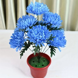 Lifelike Artificial Chrysanthemum - 1 Stem with 9 Blooming Blue Flowers, Suitable for Funerals, Weddings, Home & Cemetery Decorcolor: Blue