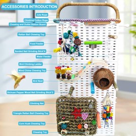 Parrots Bird Playground with Wheels,Parrot Play Stand with Bird Play Gym & Accessories,Bird Perches,Bird Cage Accessories,Climbing Play Ladder,Removable Washable Tray and Stainless Steel Cups.(59in)