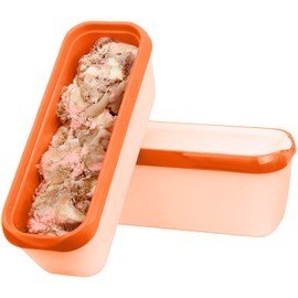 Laxinis World Ice Cream Containers – Pack of 2 Ice Cream Plastic Containers with lids, 1.5 Quarts, Reusable, with Non-slip Base (Orange)