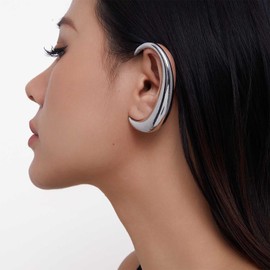 Allereya Gothic Moon Ear Cuff Earrings Crescent Ear Wrap Earrings Silver Celestial Moon Earrings Moon Ear Climber Cuff Earrings Non Piercing Climber Crawler Earrings Jewelry For Women（Silver Left)