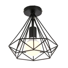 stoex Ceiling Light Industrial Retro 25cm in Shape Diamond Pendant Light for Dining Room Bar Bedroom Black