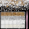 GZMAYUEN 920pcs Gold Silver Flatback Beads for Nails, Semi-Round White