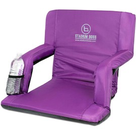 Stadium Boss Recliner Stadium Seat for Bleachers, Benches, Lawns, Backyard, Camping & Beach – Padded Sport Chair, Cushion Backs & Armrest – 6 Reclining Positions – Portable Carry Straps – Purple