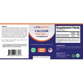 Vitamatic Calcium 1200mg with Vitamin D3 2000 IU (50mcg) – 240 Tablets