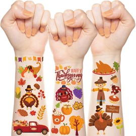 XZENTIRA 472 PCS Thanksgiving Temporary Tattoos for Kids, 30 Sheets Fall Holiday Tattoo Stickers with Turkey, Leaves, Pumpkin for Boys and Girls, Fall Thanksgiving Party Supplies and Favors