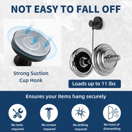 Suction Cup Hooks for Shower Stainless Steel, Towel Hooks for Bathrooms Hangs 11lbs, Shower Hooks for Bathroom, Kitchen, Glass Door, Mirror, Tile, Loofah, Towel, Coat, Bath Robe, Matte Black 2 Pack