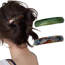 Ypkia Pack of 2 French Hair Clips, Women's Thin Hair, Automatic Hair Clip, Large for Medium Thick Hair Clips (Amber, Green)