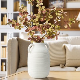 LuxenHome White Ceramic Flower Vase,Vintage Rustic Vase for Shelf Decor Room Decor,Jug 10-Inch Tall Modern Round Vase Dining Table Decor Living Room Decor Home Decor