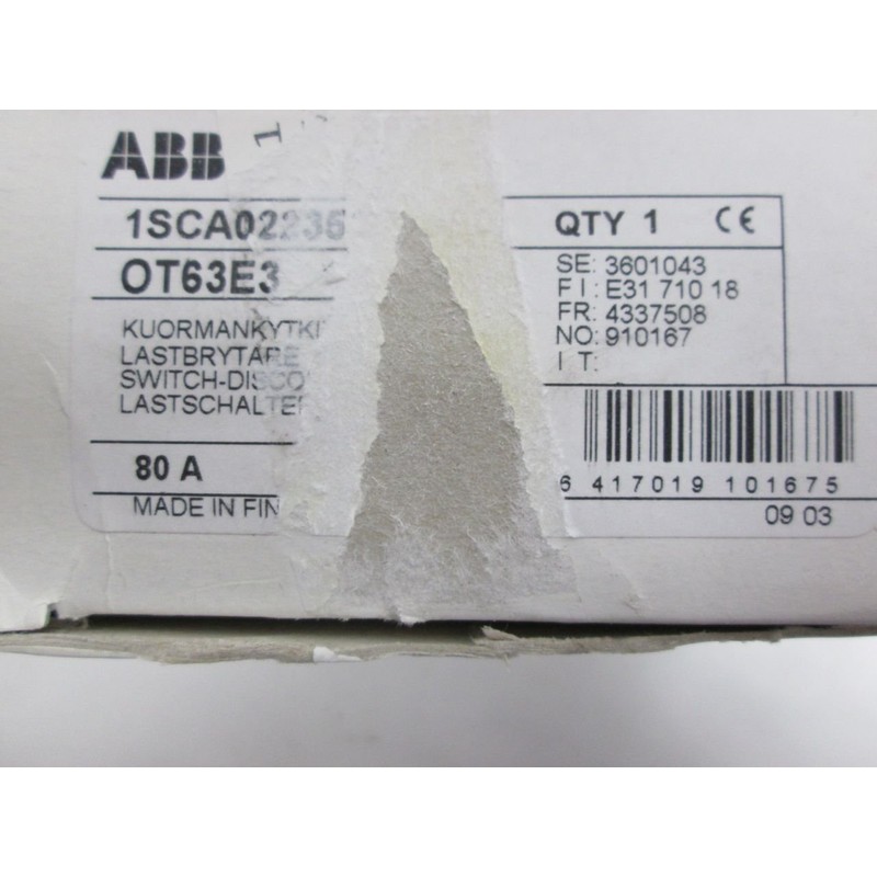 New ABB OT63E3 1SCA022352R7090 80A AMP 600V-AC 3P Disconnect Switch