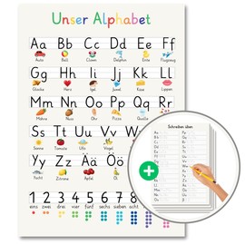 FAVELOT ABC Poster for Children XXL 50 x 70 cm Including Exercise Sheets - Poster for Children's Room, Children's Learning Poster ABC and Numbers - Perfect for School and Learning Letters - German