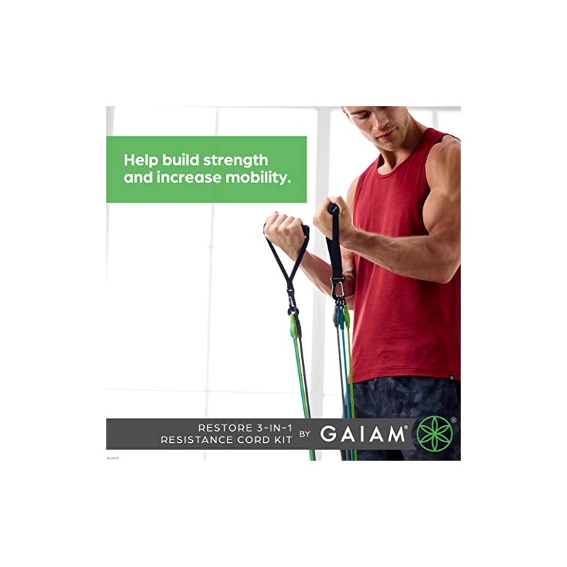 Gaiam 3-in-1 Resistance Band Kit with Comfort-Grip Handles and Interchangeable