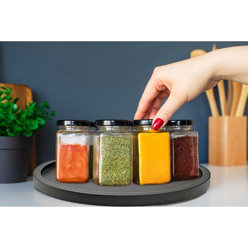 12" Black Bamboo Lazy Susan Organizer Kitchen Turntable for Cabinet