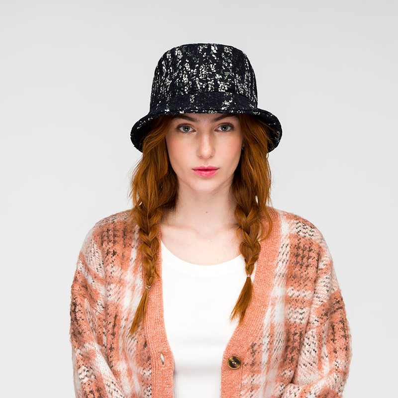 Kangol Women's Needlepunch Floral Bucket Beret Hat, black