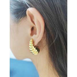 Vissen Helix Chunky Hoop Drop Earrings for Women Gold Plated Hypoallergenic Stud Piercing Dainty Earrings Set Gift
