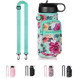 Insulated Water Bottle Holder with Adjustable Strap, Neoprene Crossbody Bottle Carrier for Hiking, Camping, Walking and Gym