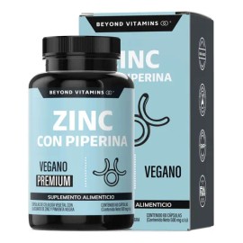 Beyond Vitamins | Zinc 20mg (gluconato De Zinc) Potenciado Con Piperina Estandarizada Al 95% - Zinc Vegano - Zinc Piperina Premium - Pimienta Negra - Vitaminas Mujer / Hombre - (60 Cápsulas)