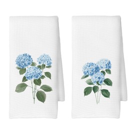 CUANFDDSF Blue Hydrangea Floral Kitchen Towels Set of 2, Hydrangea Flowers Hand Towels for Kitchen Bathroom Decoration Tea Towel Hand Towels 16x24 Inch