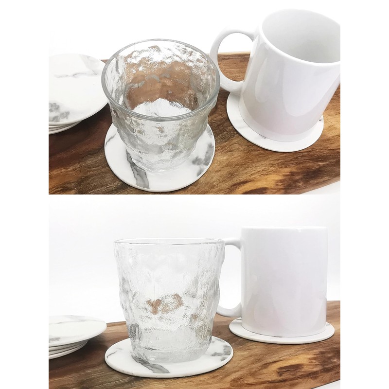 YUESUO Double-Sided Leather Coasters Set of 6 Pieces, Round Coasters