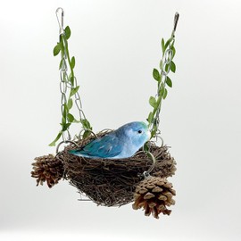 SHGNUY Rattan Bird Nest for Cage Sugar Glider Hanging Swing Toy with Pine Cone Vine Nest Pendant for Parrot Lovebird Finch Canary Budgie
