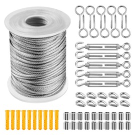 304 Stainless Steel Wire Rope Set, Rope Hanging Wire Rope, Tensioner with Wire Rope PVC Coated, Outdoor Lights Hanging, Washing Line, Stair Railers, Trellis and Trellis (20 m)