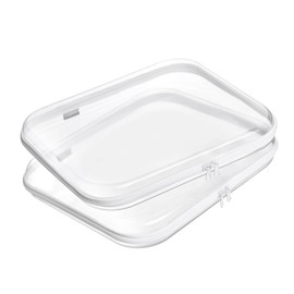 YQBRAO Hard Sided Clear Zipper Case for Storage- Professional-Grade Plastic Clear Zipper Pencil Case,Toy Storage Bins, Toiletry Pouch, Travel Organizer, Cosmetic Bag（White,2 Pack, L）