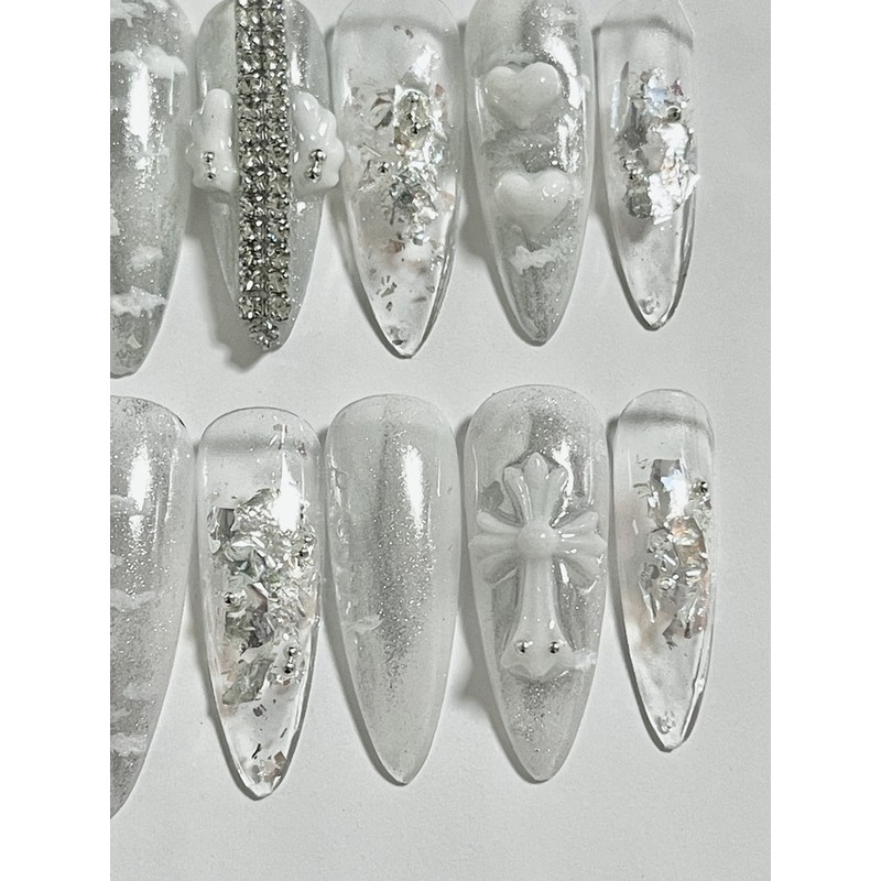 Clear Cross Handmade Nail Tips - Almond (Length - part